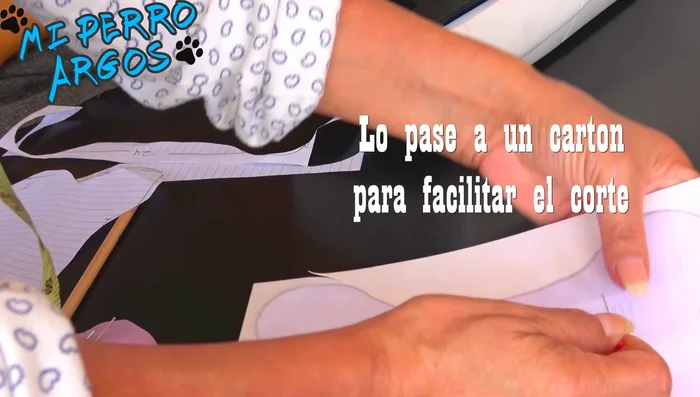 Crear el diseño del nombre: Crear un molde del nombre de la mascota en papel y colocarlo sobre una sola capa de tela. Recortar con precisión.