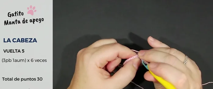 Vuelta 5: secuencia de tres puntos bajos y un aumento (total 30 puntos).