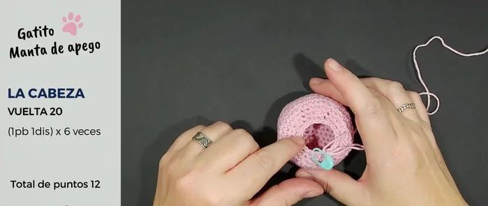 Vuelta 20: secuencia de un punto bajo y una disminución (total 6 puntos).