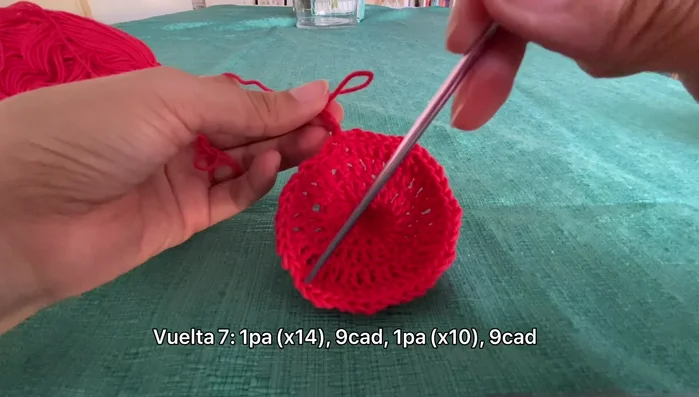 Octava ronda: tejer 1 punto alto en cada punto, incluyendo las zonas de las orejitas.