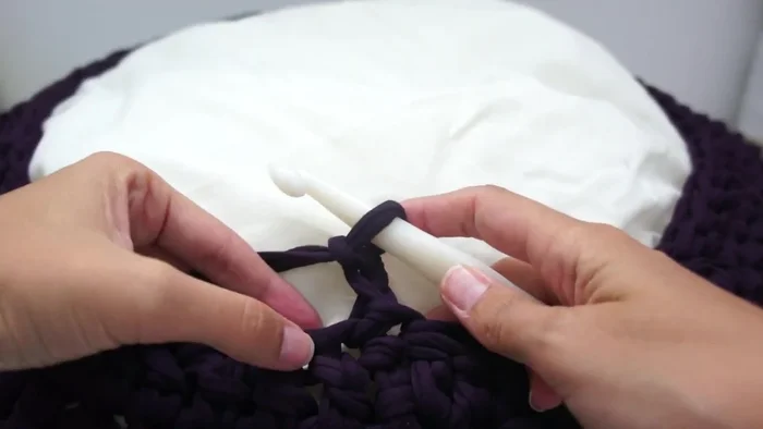 Seguir tejiendo disminuciones gradualmente, para cerrar la cama. (60, 36, 24, 12 puntos)