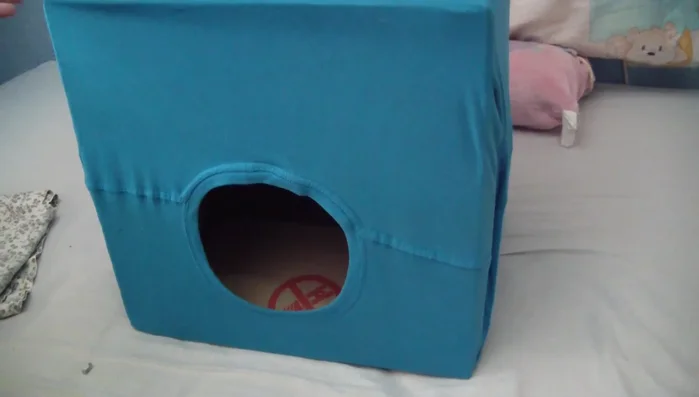 Añadir cojín o manta (opcional): Si se desea, añadir un cojín o manta dentro de la casa antes de colocar la camiseta. Si se decide añadir después de la camiseta, se puede hacer en este paso.