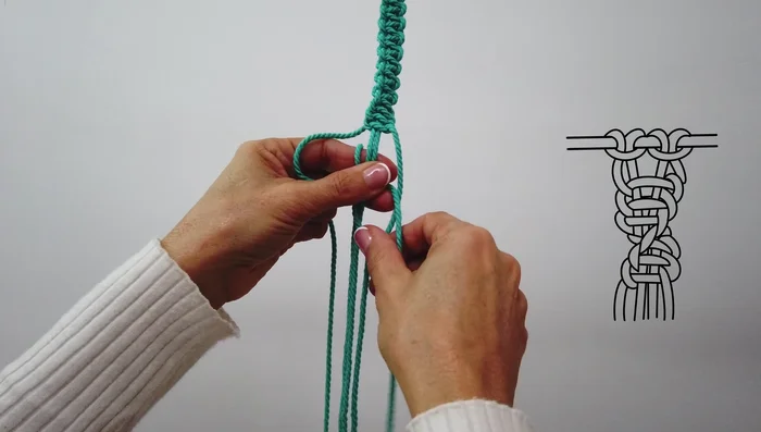 Doblar el asa por la mitad y hacer un nudo mágico con la cuerda de 1 metro.