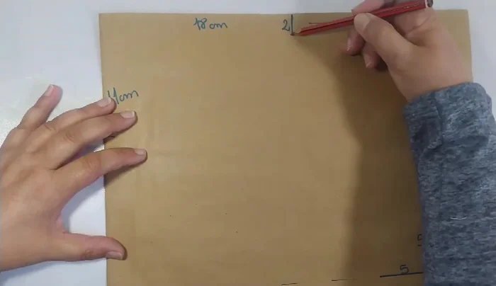 Dibujar la forma de la cola uniendo los puntos marcados con curvas pronunciadas hacia afuera, terminando suavemente en los 5cm marcados. Usar lápiz para poder corregir.
