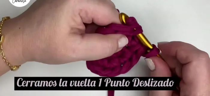 Cerrar la vuelta con un punto deslizado y levantar una cadeneta al aire.