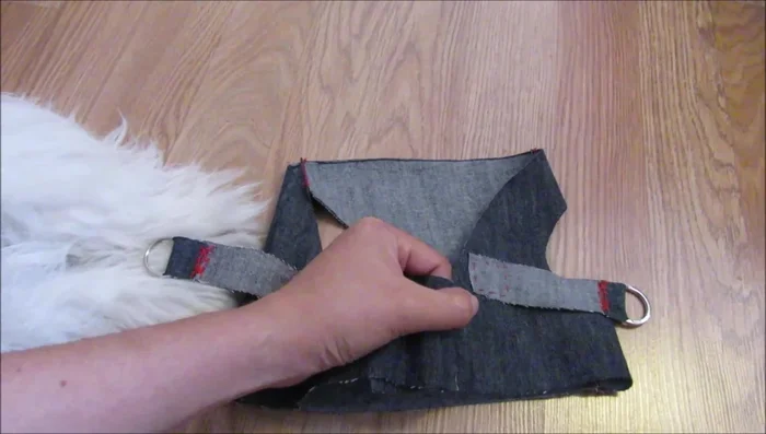 Probar y ajustar el arnés: Coloca el arnés en tu perro para comprobar el ajuste y la ubicación del velcro. Ajusta según sea necesario.