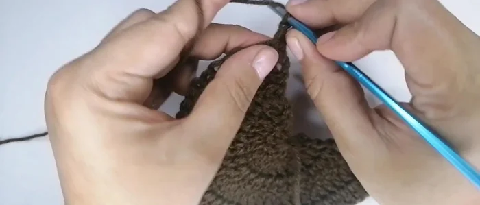 Tejer puntos bajos alrededor del tejido hasta completar la vuelta.