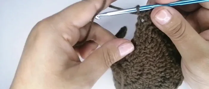 Tejer puntos bajos alrededor del tejido hasta completar la vuelta.