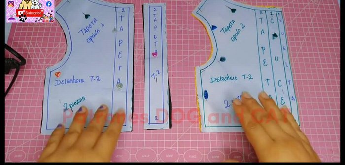 Para la segunda opción de tapeta, marcar los piquetes en los puntos de cruce y vuelta del molde.