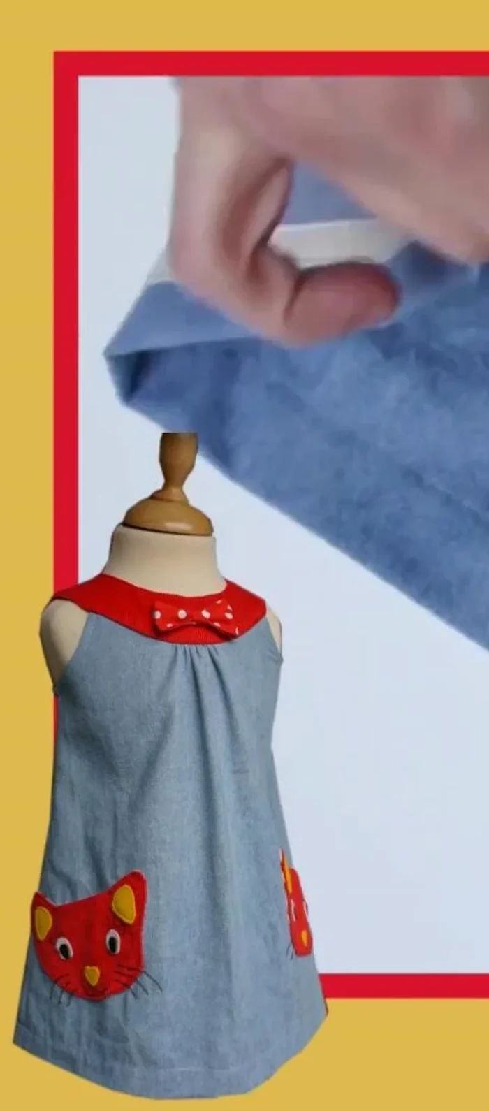 Coser los bolsillos al vestido: Colocar el bolsillo sobre la costura lateral, superponiéndolo, sujetar con alfileres. Coser alrededor, dejando un espacio abierto en la parte inferior. Recortar los márgenes de costura, dar vuelta y planchar.