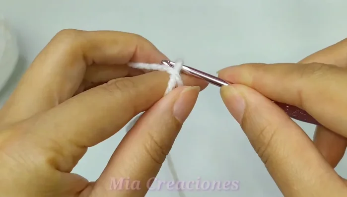 Hacer un aro mágico y tejer 15 puntos altos (contando las 3 cadenitas iniciales).