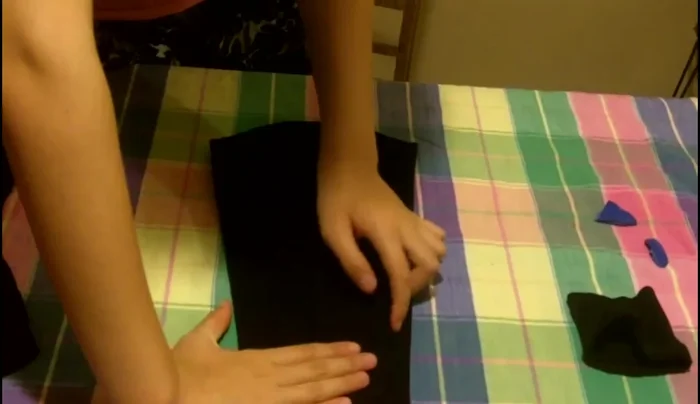 Hacer dos pequeños agujeros a unos cuatro dedos de la parte superior para las manitas del perro.